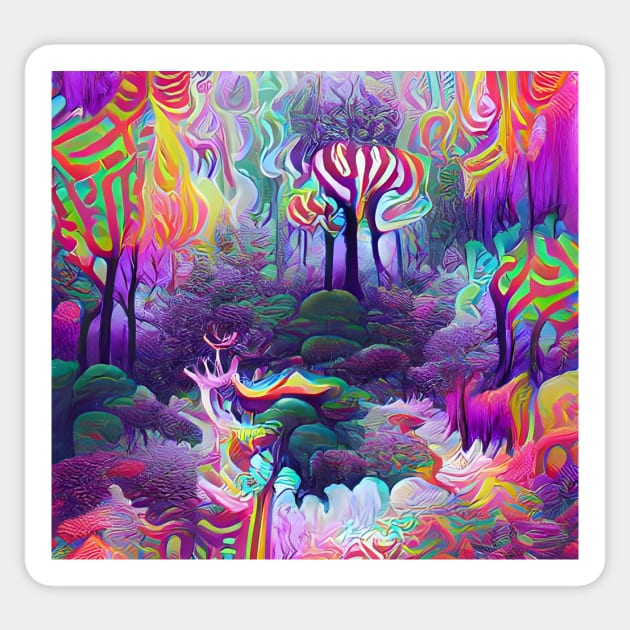 Psychedelic Forest Sticker by Mihadom